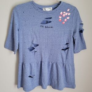Honeysucker NWT In Bloom Short Sleeve Distressed Sweatshirt Size Small